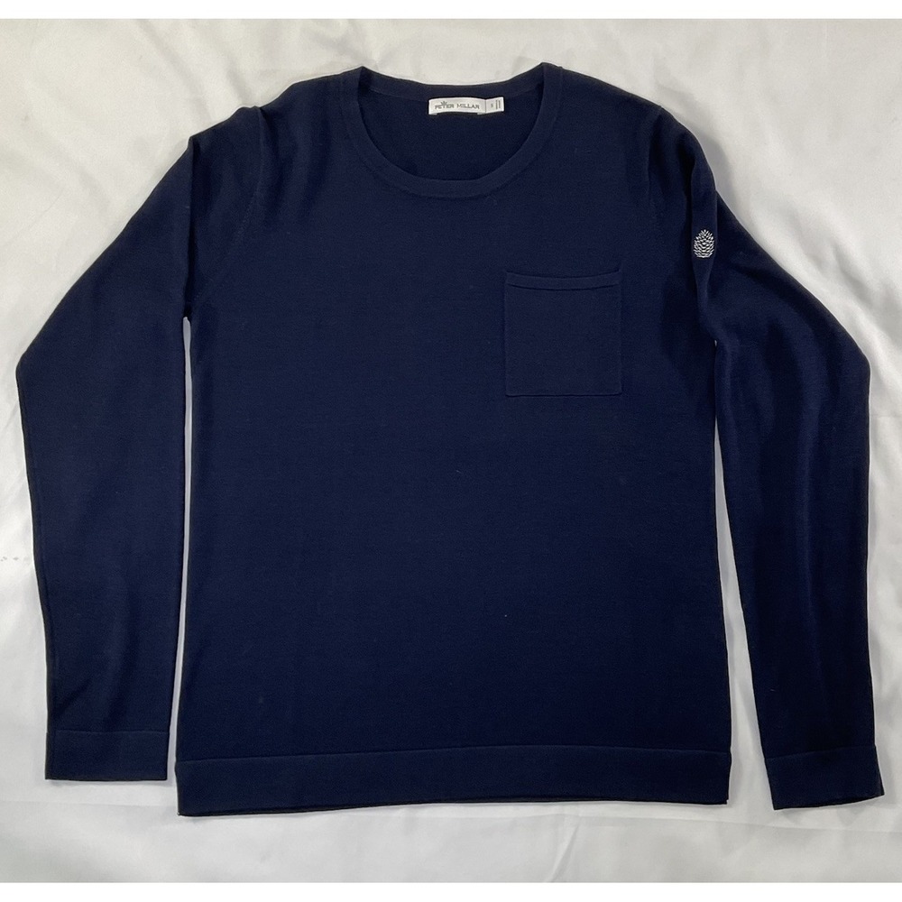Peter Millar Silk/Cotton Blue Sweater W/ Pocket Size S CrewNeck W/Acorn Logo 146